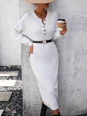 Massey Knit Midi Sweater Dress - White