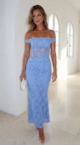 Roselune Lace Off Shoulder Dress - Blue