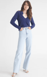 525 America Eyelash Johnny Collar Pullover in Indigo