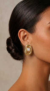 Izzy Cubic Stone Pearl Earrings - Gold