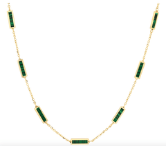 9 Bar Inlay Dainty Necklace Malachite in 14kt Gold