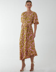 Ruffle Wrap Midi Dress