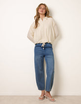 Drawstring Seam Detail Wide Leg Jeans