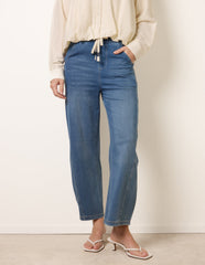 Drawstring Seam Detail Wide Leg Jeans