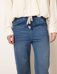 Drawstring Seam Detail Wide Leg Jeans