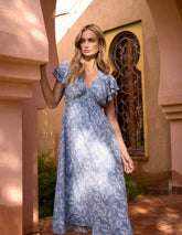 V Neck Flutter Midi Dress