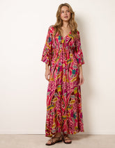Tropical Print V-Neck Maxi Dress