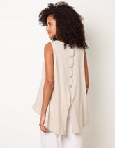 Jersey Back Linen Woven Front Sleeveless Top