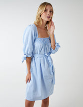 Gingham Milkmaid Square Neck Shirred Swing Dress