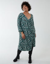 Curve V-Neck Ring Detail Midi Dress