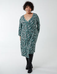 Curve V-Neck Ring Detail Midi Dress