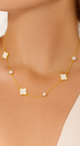 Mina Mother Of Pearl Quatrefoil Necklace - Gold