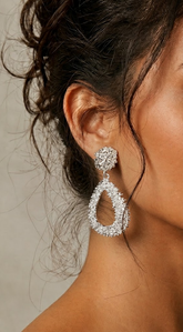 Silver Textured Open Teardrop Dangle Earrings