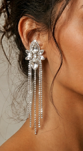 Lux Long Crystal Drop Earrings - Silver