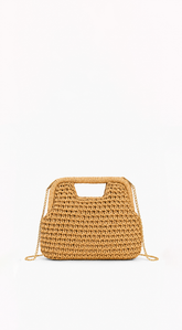 Palmira Faux Straw Clutch - Khaki