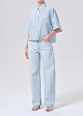 Agolde Merrin Shirt In Wirrel Stripe Powder Blue
