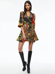 Alice + Olivia Alisa Wrap Godet Shirt Dress in Regal Romance