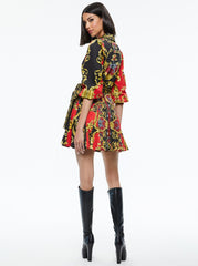 Alice + Olivia Alisa Wrap Godet Shirt Dress in Regal Romance