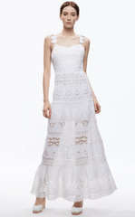 Alice & Olivia Alora Embroidered Maxi Dress in White