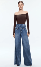 Alice + Olivia Anna Off Shoulder Bodysuit in Espresso