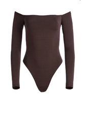 Alice + Olivia Anna Off Shoulder Bodysuit in Espresso