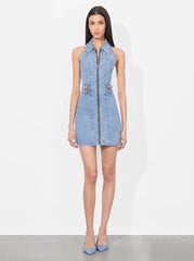 Alice + Olivia Axelle Denim Mini Dress in Peyton Vintage Blue