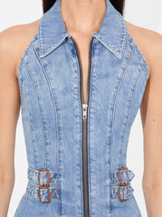 Alice + Olivia Axelle Denim Mini Dress in Peyton Vintage Blue