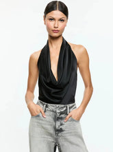 Alice + Olivia Ayanna Deep Cowl Top in Black