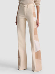 Alice + Olivia Beautiful Vegan Patchwork Jean in Off White Multi