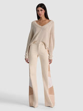 Alice + Olivia Beautiful Vegan Patchwork Jean in Off White Multi