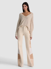 Alice + Olivia Beautiful Vegan Patchwork Jean in Off White Multi