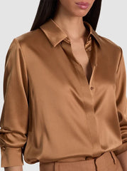 Alice + Olivia Brady Silk Blouse in Tan