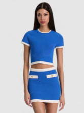 Alice + Olivia Ciara Cropped Pullover in Blue Iris/Soft White