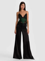 Alice + Olivia Claudia Lace Slip Top in Green Mystique Black