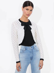 Alice + Olivia Dannie Shrug Bow Cardigan in Soft White Black