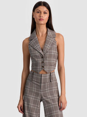 Alice + Olivia Donna Vest in Dark Chocolate Off White