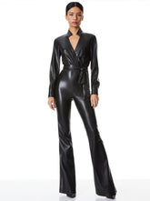 Alice + Olivia Evita Vegan Leather Jumpsuit in Black
