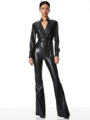 Alice + Olivia Evita Vegan Leather Jumpsuit in Black