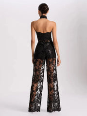 Alice + Olivia Georgie Embellished Lace Jumpsuit in Black