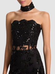 Alice + Olivia Georgie Embellished Lace Jumpsuit in Black
