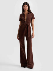 Alice + Olivia Gorgeous Wide Leg Jumpsuit in Dark Chocolate