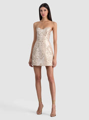 Alice + Olivia Hallie Peekaboo Mini Dress in Gold