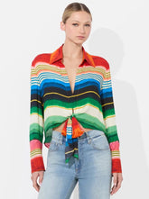 Alice + Olivia Hannon Tie Front Blouse in Rainbow Reef