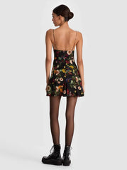 Alice + Olivia Julietta Mini Slip Dress in Magic Garden Black