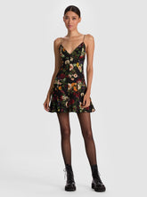 Alice + Olivia Julietta Mini Slip Dress in Magic Garden Black