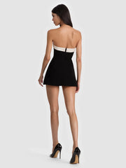 Alice + Olivia Katya Sculpted Bow Romper in Black Off White