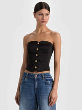 Alice + Olivia Kelcey Strapless Satin Vest Top in Black