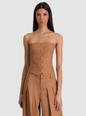 Alice + Olivia Kelcey Strapless Vest in Tan