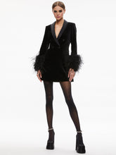 Alice + Olivia Latoya Feather Cuff Blazer Mini Dress in Black