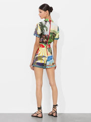 Alice + Olivia Leighton Pajama Romper in Island Dreams Multi